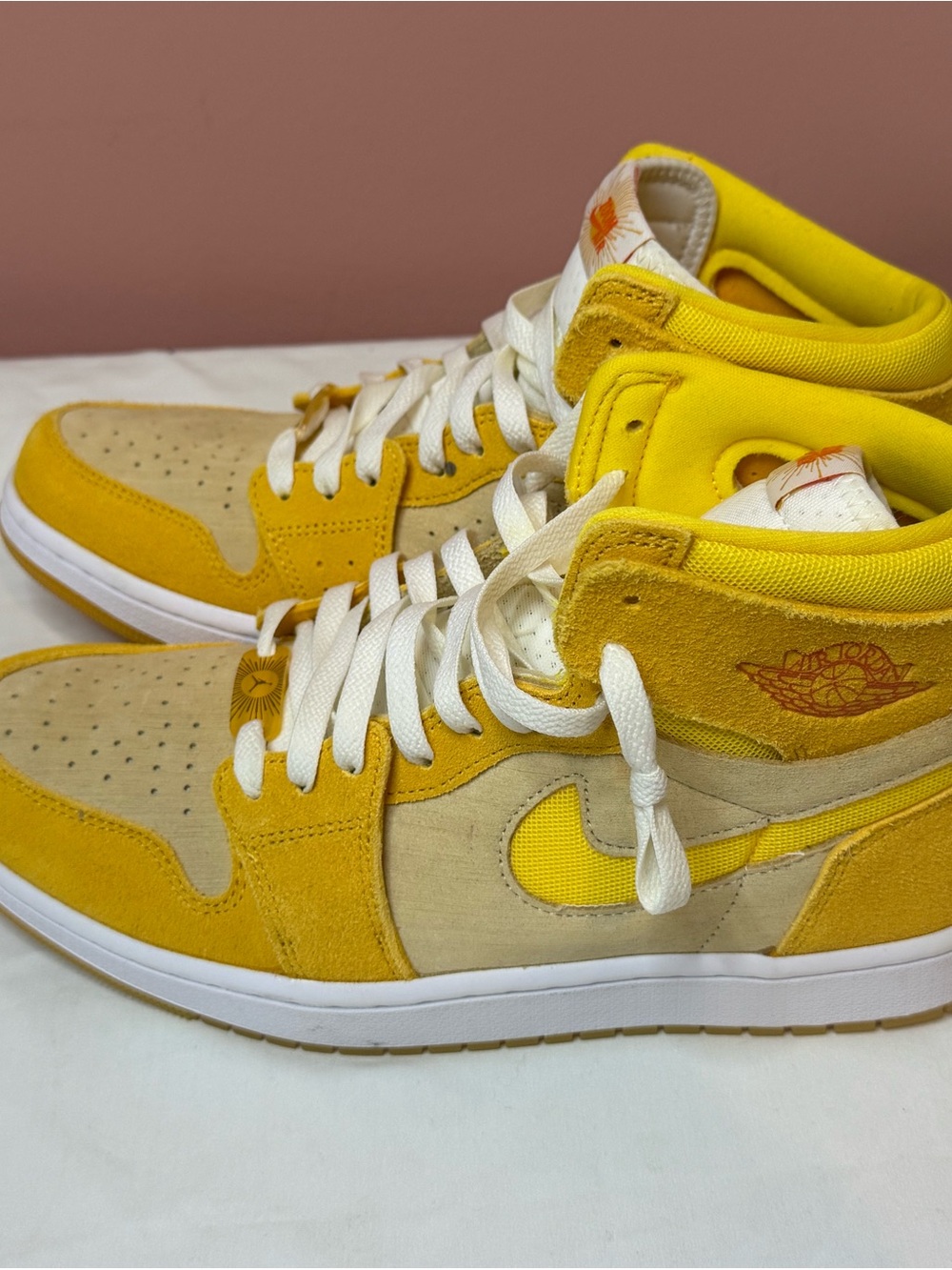 Nike Air Jordan 1 ZM Air CMFT 2 high top Yellow and Tan Suede Sneakers - Picture 6 of 12